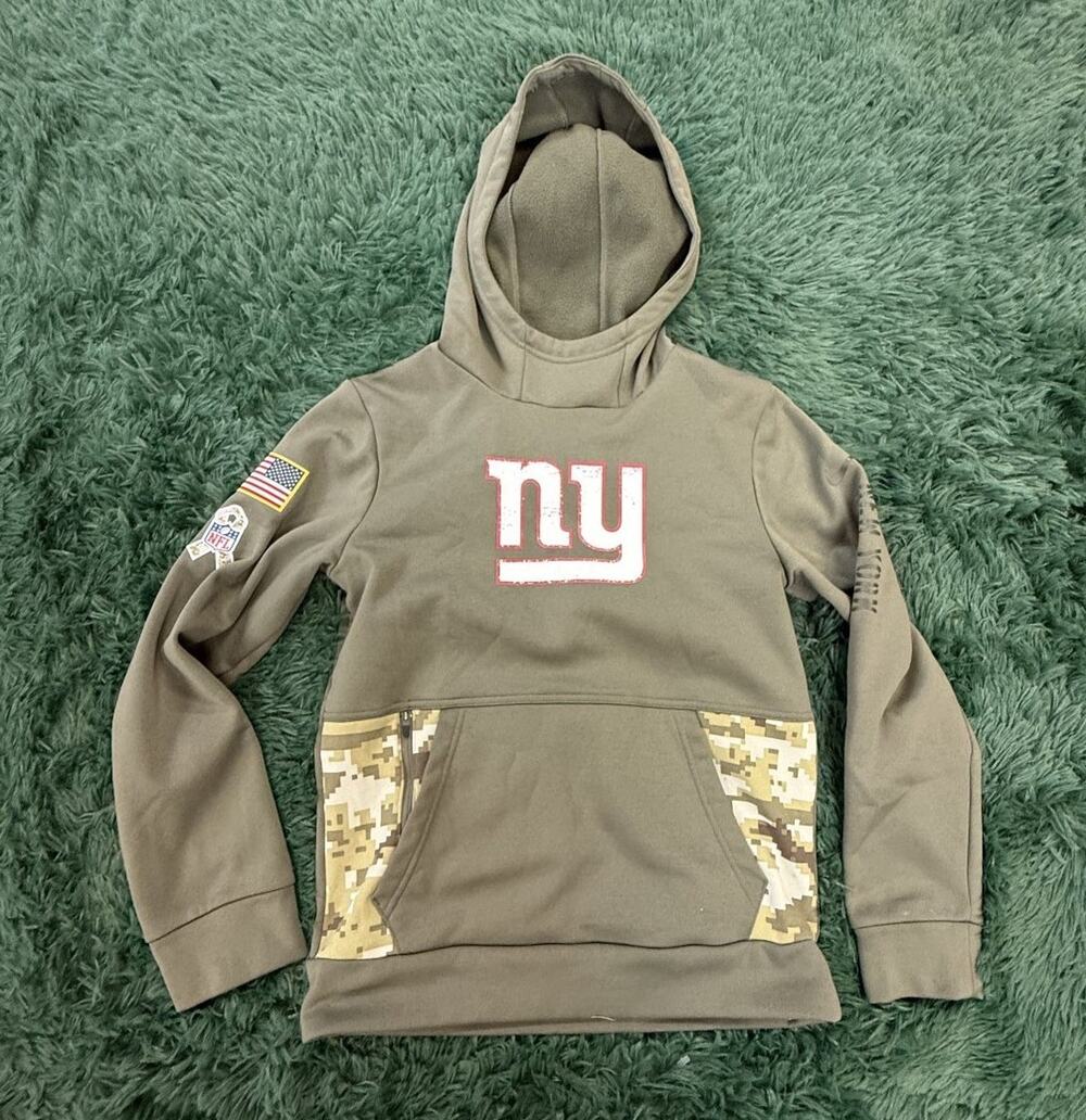 Nike Youth M 10/12 New York Giants NFL Salute to Service Hoodie Olive Green Camo
